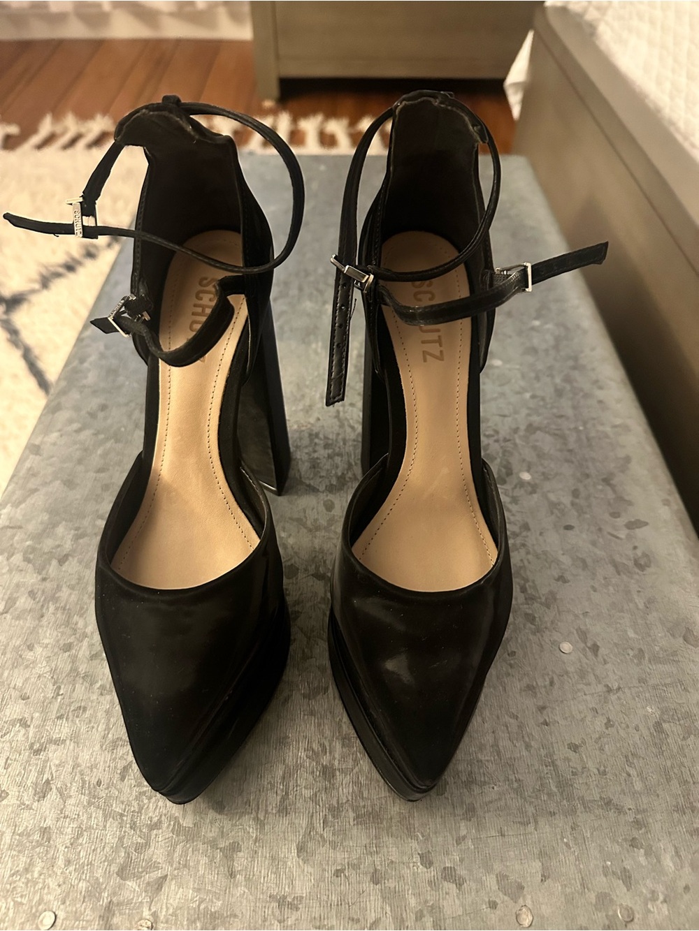 Schutz Black Ankle-Strap Pointed-Toe Heels - Women